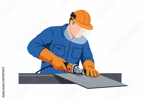Metal Worker Grinding Steel with Safety Gear On