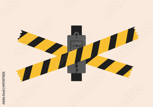 Isolated Electrical Box Blocked by Caution Tape Illustration