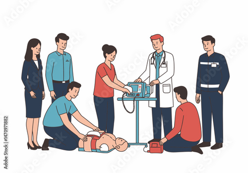 Medical Team Performing CPR with Defibrillator for Patient Life
