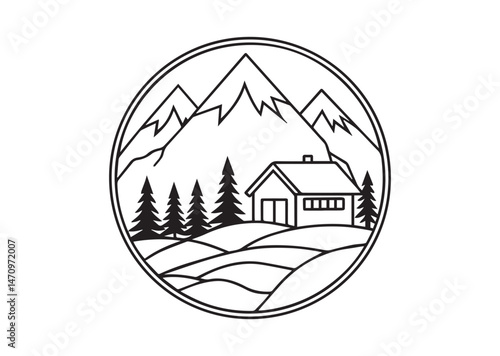 Mountain house Landscape Silhouette Vector