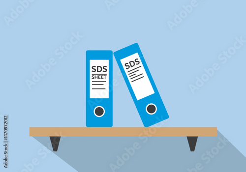 SDS Safety Data Sheets Files on a Shelf Illustration