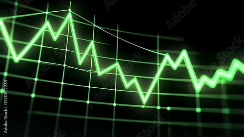Dynamic Green Stock Market Graph Rising on Black Background Data Visualization and Financial Trend Analysis Illustration