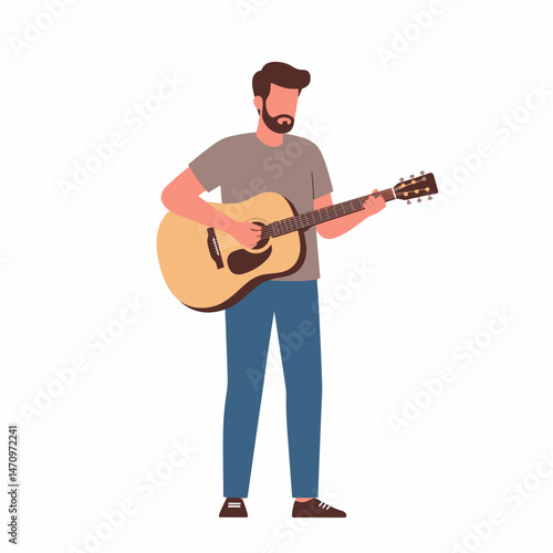 Acoustic Guitar Player Illustration Performing Song Casual Clothing