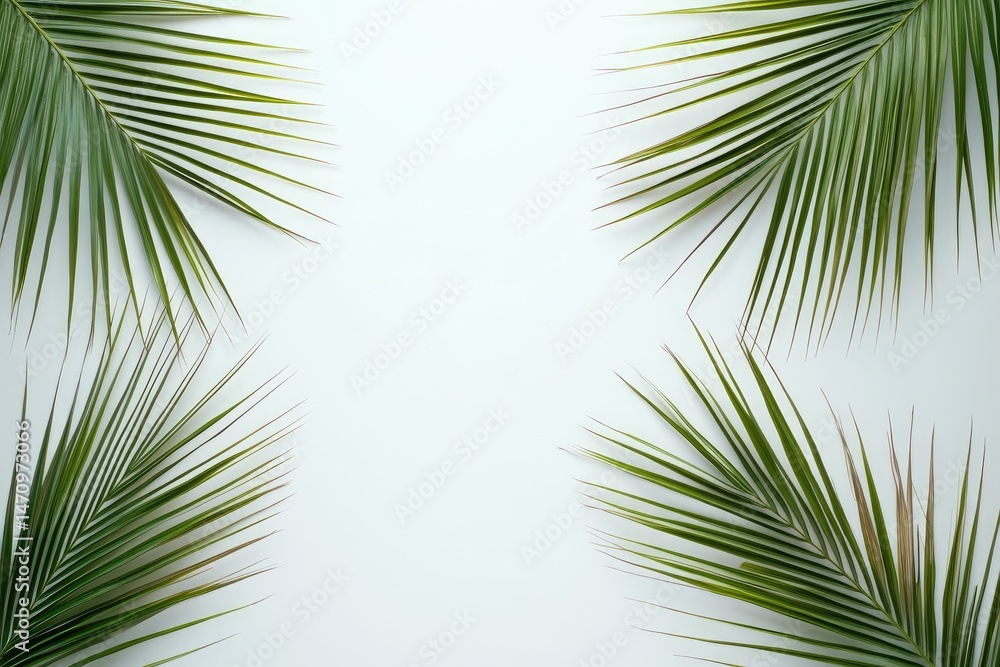 Naklejka premium Tropical palm leaves arranged symmetrically on a light background
