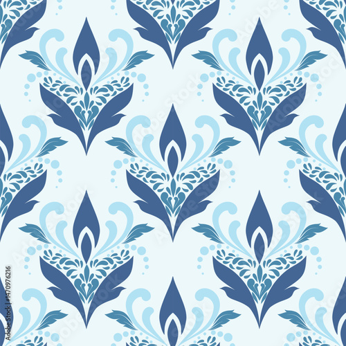 Vertor damask ogee geometrical motifs background. abstract repeat wallpaper.Seamless pattern anthemion damask wallpaper illustration. Flower pattern color.Digital art deco pattern.