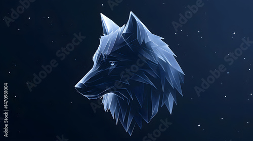 A wolf's head is shown in a blue background with stars