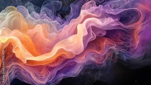 Orange Purple Abstract Texture with Wavy Fluid Gradient Background in a Mesmerizing Pattern and Dynamic Lighting