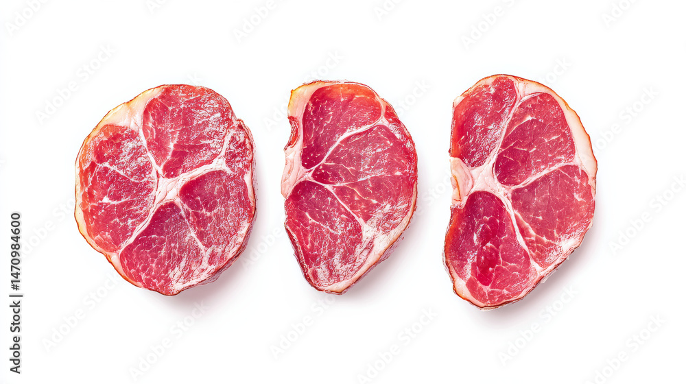 Pork ham slices isolated on white background Pork ham slices isolated on white background