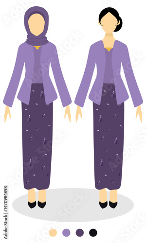 Beautiful traditional kebaya in violet with batik pattern	for bridesmaid