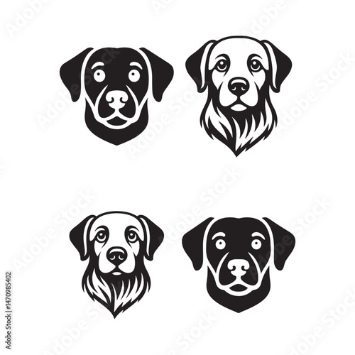 Four black and white Labrador Retriever head silhouettes.