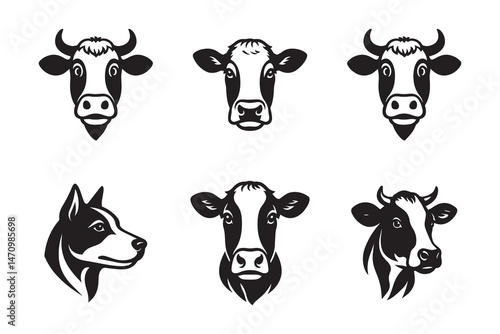 Collection of Black and White Farm Animal Heads