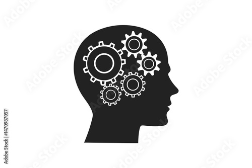 Man head with gears icon silhouette vector illustration