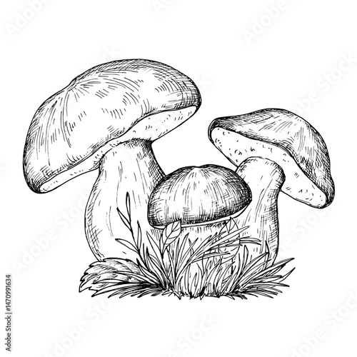 Boletus edulis composition mushrooms vintage vector sketch drawing	