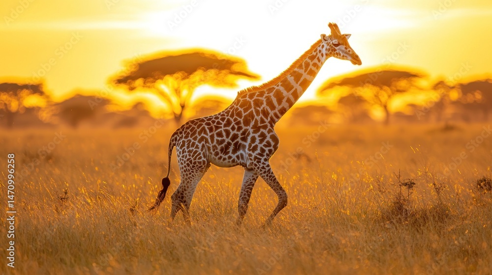 Obraz premium Giraffe in golden savanna sunset