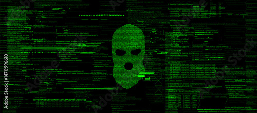 Hacker background screen. Background from program code and mask from binary code of numbers 0 and 1. Cybersecurity and hacking by hackers concept. Digital green code, futuristic vector graphic