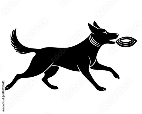 dog Catching Frisbee silhouette vector illustration