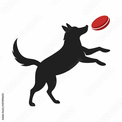 dog Catching Frisbee silhouette vector illustration