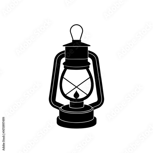 camp lantern with handle silhouette on white 