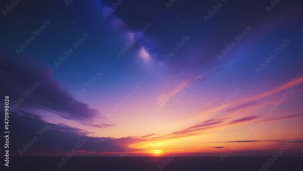 Obraz premium Transitional Sky at Dawn with Deep Night and Warm Sunrise Hues, Cinematic Photography