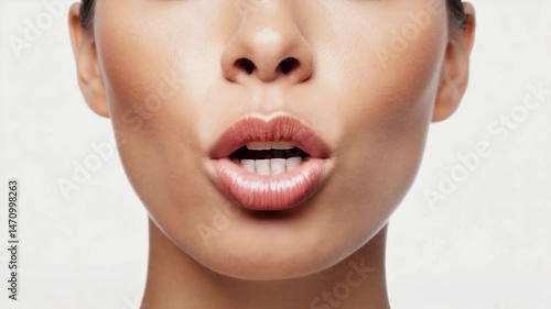 Close up portrait of a womans lips pouting a kiss gesture