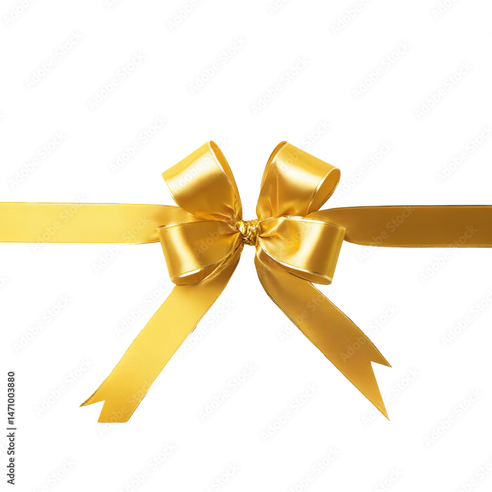 Fototapeta premium A radiant golden bow, tied with elegant ribbons. The bow is perfect for gift-giving and adds a touch of luxury to any present