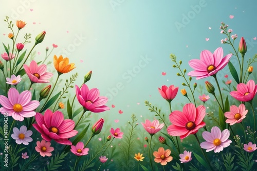 Delicate wildflowers in a continuous, flowing design , graphic, wildflower, seamless