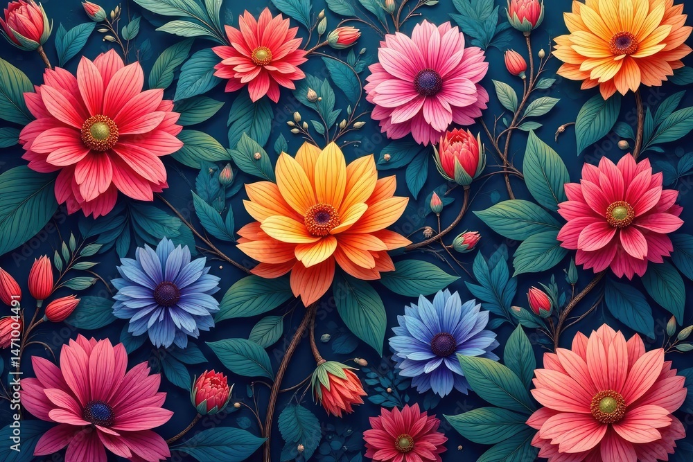 Fluid, interwoven floral motif, endlessly repeating, vector, digital Fluid, interwoven floral motif, endlessly repeating, vector, digital