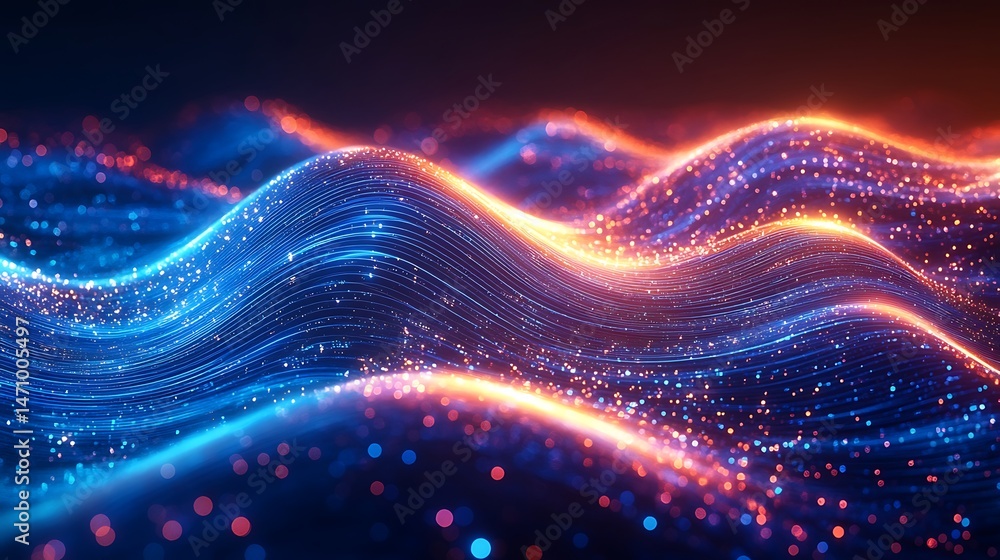 Beautiful abstract technology background featuring luminous flowing waves and radiant blue digital particles high resolution photo Beautiful abstract technology background featuring luminous flowing waves and radiant blue digital particles high resolution photo