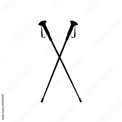 hiking poles with grips silhouette on white 