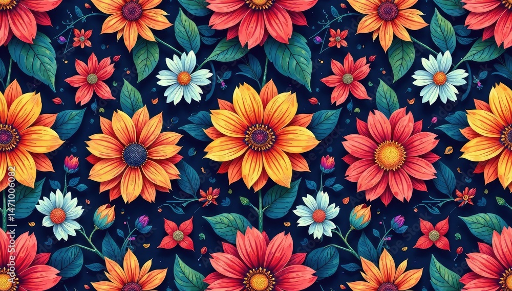 Intricate floral pattern in vibrant hues, seamlessly repeating , blossom, floral Intricate floral pattern in vibrant hues, seamlessly repeating , blossom, floral