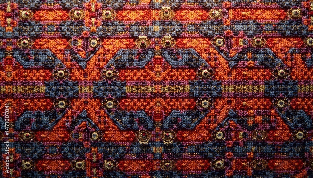 Intricate woven textile with repeating geometric design , surface, art, detail Intricate woven textile with repeating geometric design , surface, art, detail