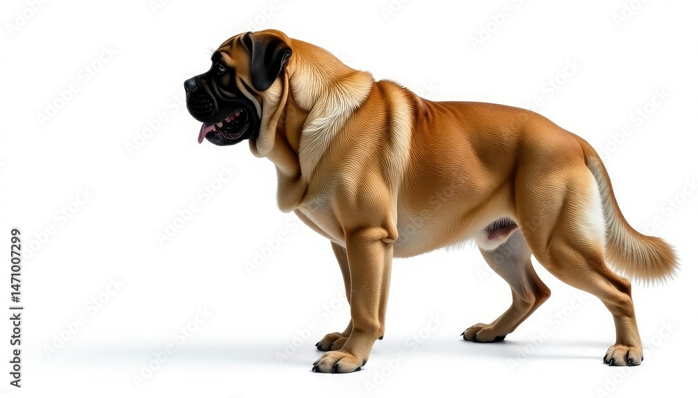 Fototapeta premium Majestic mastiff, powerful stance, white background, powerful dog, powerful