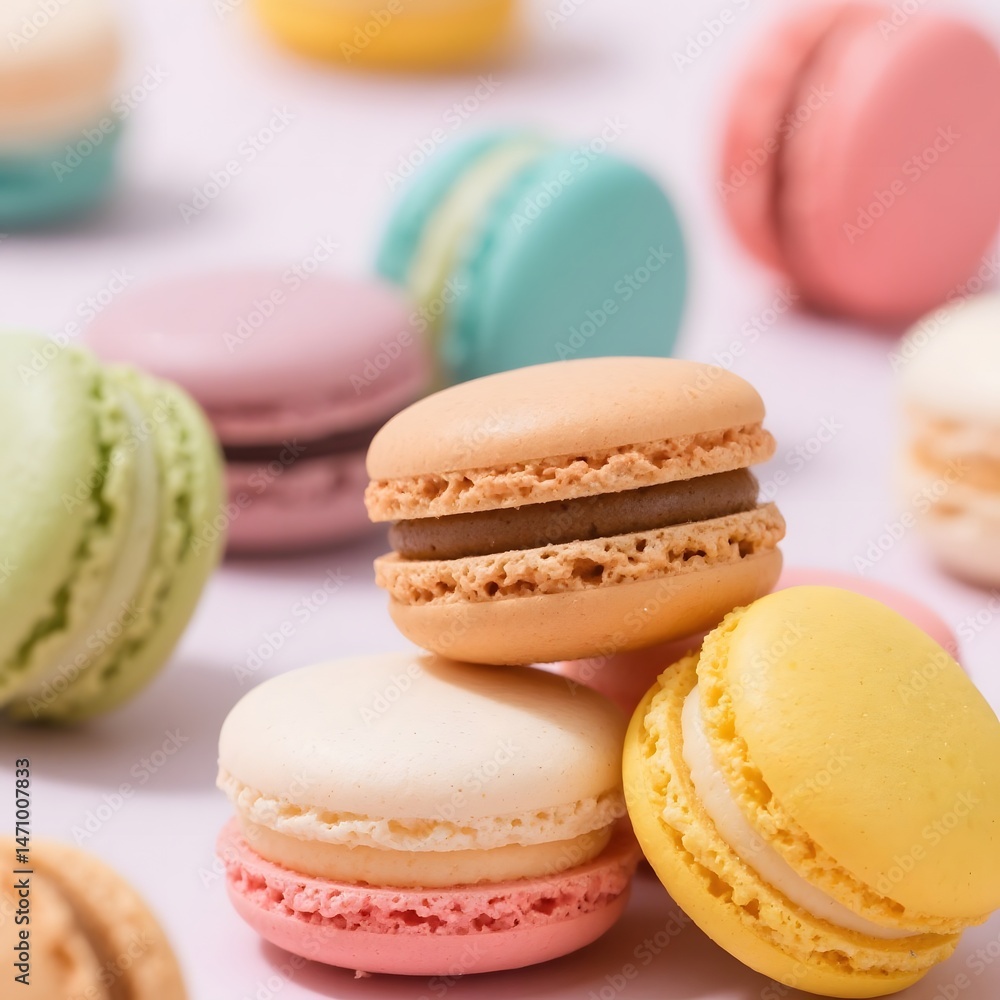 4k high quality Ai generative HD photo realistic restaurant food menu sell selling cafe mini small treat dessert colorful pastel soft macaroons full stack background blue pink yellow green purple 4k high quality Ai generative HD photo realistic restaurant food menu sell selling cafe mini small treat dessert colorful pastel soft macaroons full stack background blue pink yellow green purple