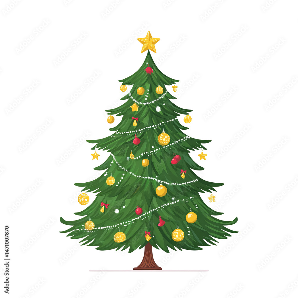 A beautifully decorated Christmas tree with ornaments and a star on top A beautifully decorated Christmas tree with ornaments and a star on top