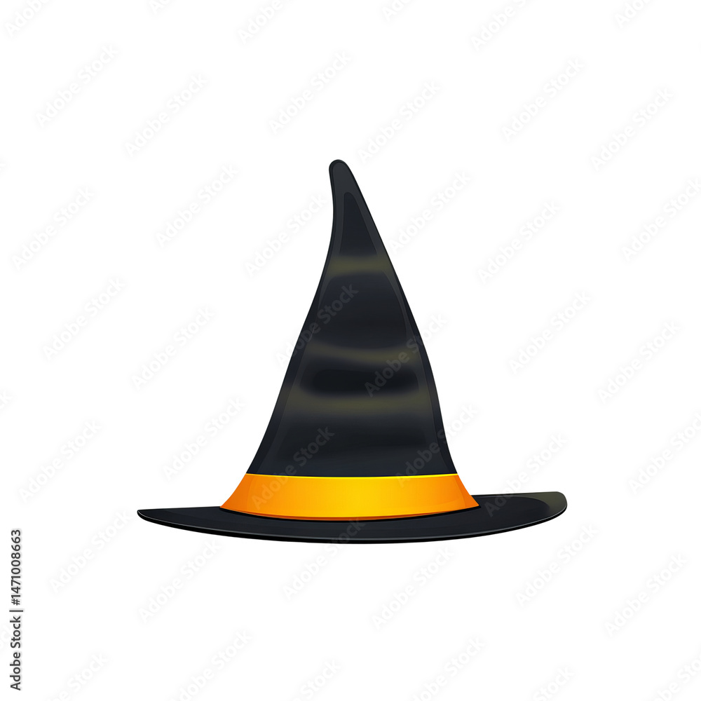 Fototapeta premium A spooky witch hat with a gold ribbon, perfect for Halloween.