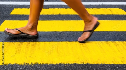 Person walking across yellow pedestrian crossing