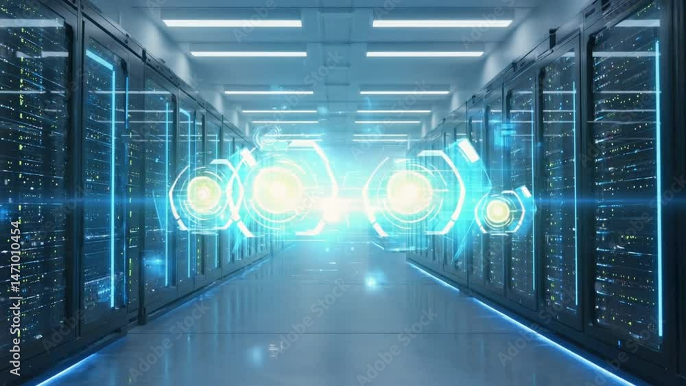 Data Center Servers Running with Digital Interface in Modern Facility Data Center Servers Running with Digital Interface in Modern Facility