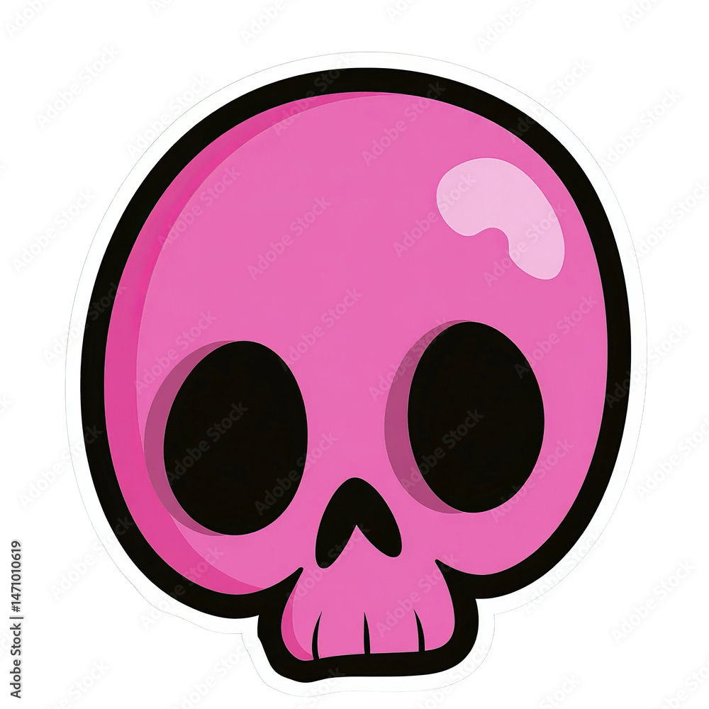 Fototapeta premium A cute cartoon pink skull with dark eyes and a black outline