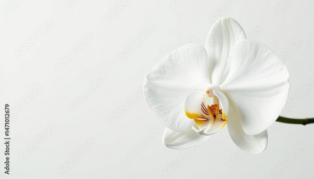 Obraz premium Delicate white orchid blossom against pure white backdrop, petal, studio, plantlife
