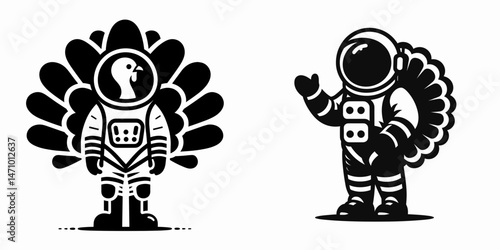 Turkey in astronaut costume. Cartoon clipart vector draw illustration. Fowl cosmic apparel feathered space explorer avian flight concept.