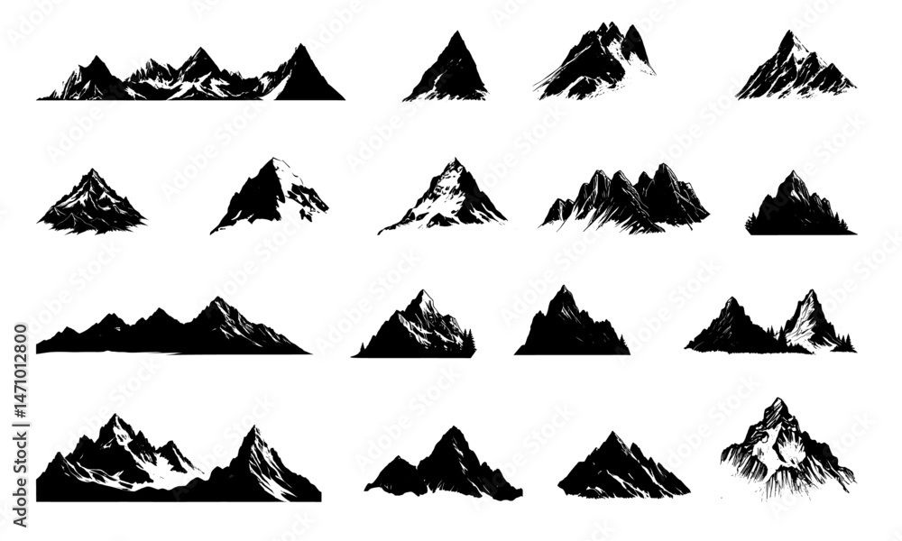Fototapeta premium mountain Vector different silhouette high range Black logo elements bundle design