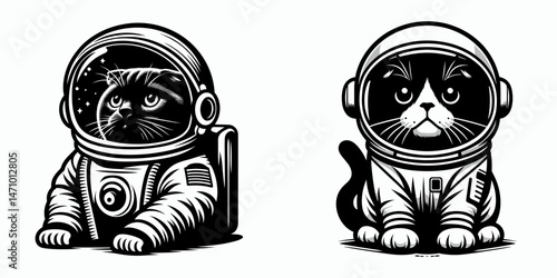Scottish Fold Cat in astronaut costume. Cartoon clipart vector draw illustration. Feline cosmonaut floppy ear kitty stellar garb intergalactic pet portrait.