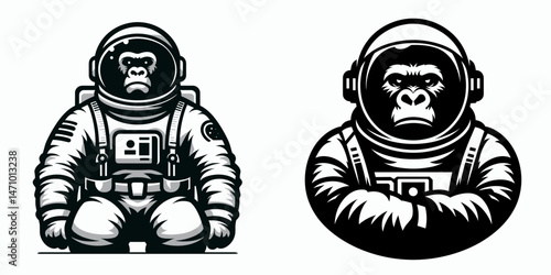 Gorilla in astronaut costume. Cartoon clipart vector draw illustration. Ape spacesuit attire cosmos primate exploring celestial zoological concept.