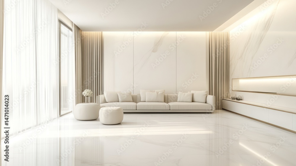 Fototapeta premium Modern minimalist living room with elegant decor and light