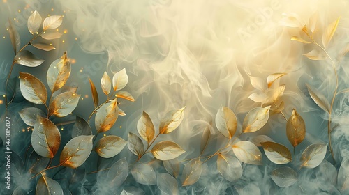 Earth tones background with golden leaf tips high resolution image