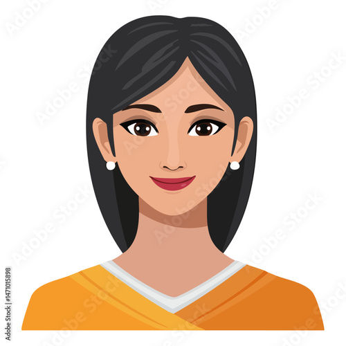 Flat Vector. Portrait of only one Woman. Simple Background.