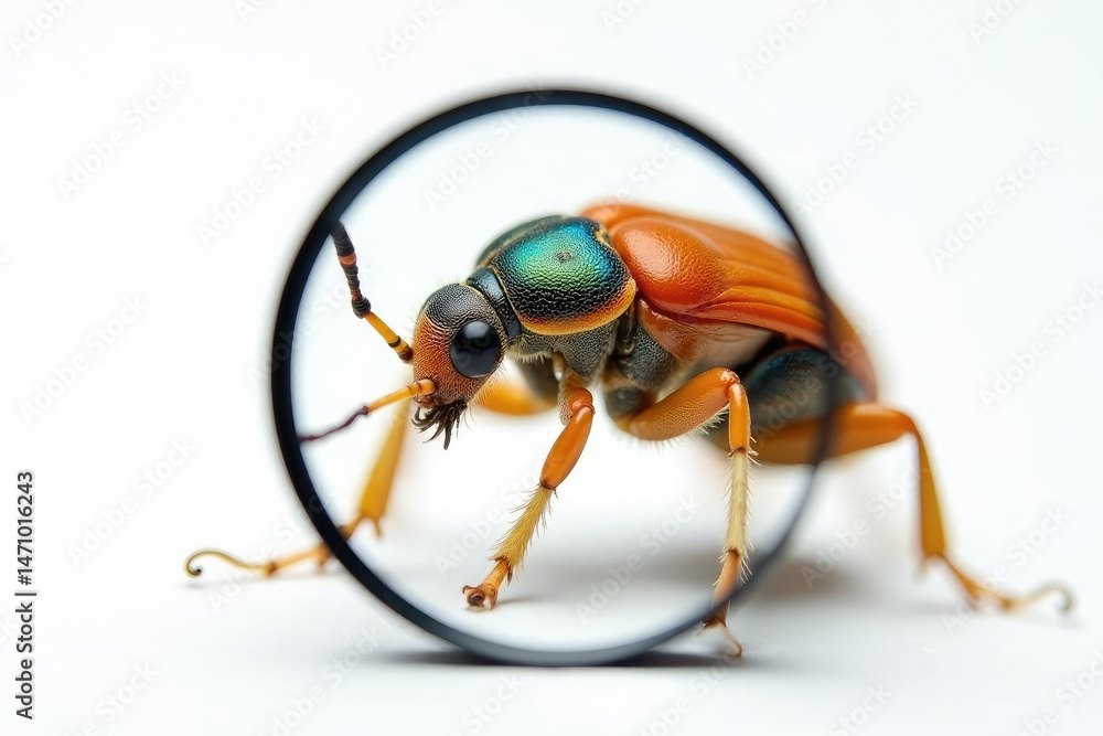 Naklejka premium Magnified view of bug against stark white backdrop, pest control, wildlife