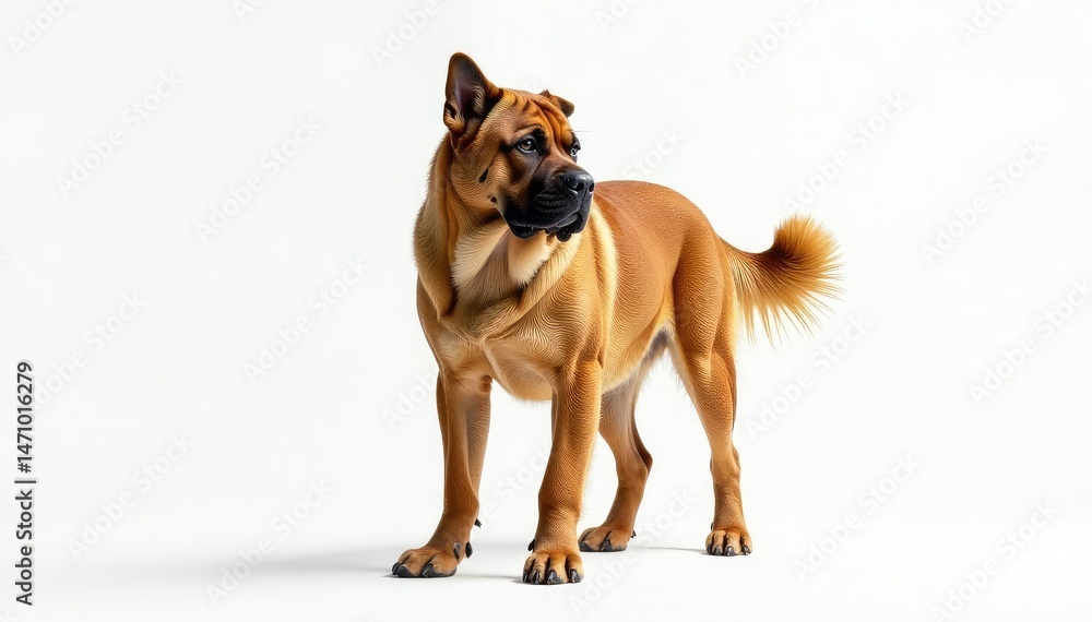 Obraz premium Majestic mastiff, powerful stance, white background, pet photography, full body