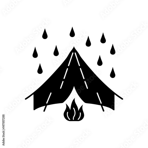 rain tarp over campfire silhouette on white 