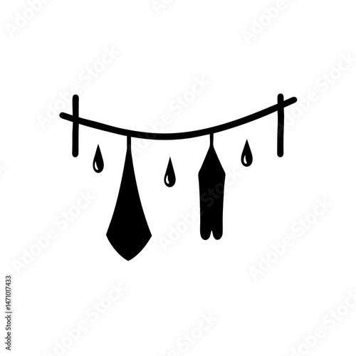 rainfly drying on line silhouette on white 